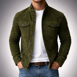 Suede Men's Button Front Jacket with Chest Pockets