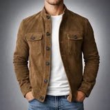 Suede Men's Button Front Jacket with Chest Pockets