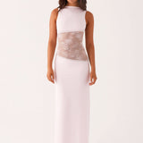 Sleeveless Boat Neck Maxi Dress with Lace Cutout