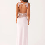 Sleeveless Boat Neck Maxi Dress with Lace Cutout