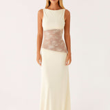 Sleeveless Boat Neck Maxi Dress with Lace Cutout