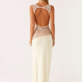 Sleeveless Boat Neck Maxi Dress with Lace Cutout