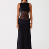 Sleeveless Boat Neck Maxi Dress with Lace Cutout