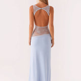 Sleeveless Boat Neck Maxi Dress with Lace Cutout