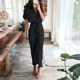 Ruched Button-Front Midi Shirt Dress with V-Neck