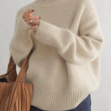 Pullover Sweater with Turtleneck and Ribbed Trim