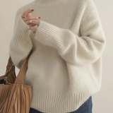 Pullover Sweater with Turtleneck and Ribbed Trim