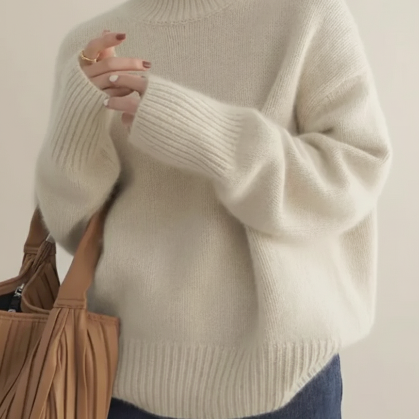 Pullover Sweater with Turtleneck and Ribbed Trim