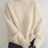 Pullover Sweater with Turtleneck and Ribbed Trim