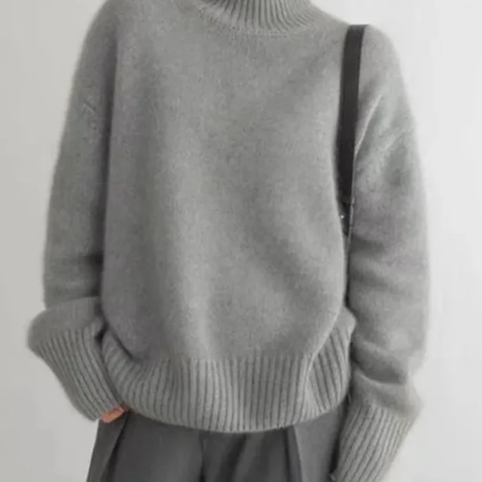 Pullover Sweater with Turtleneck and Ribbed Trim