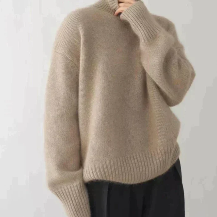 Pullover Sweater with Turtleneck and Ribbed Trim