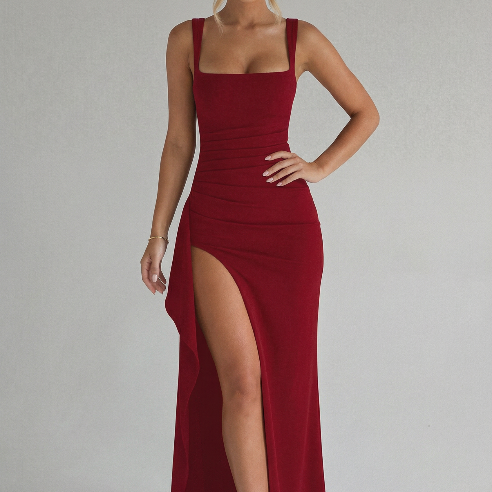 Bodycon Slip Maxi Dress Women Open Back Leg Split Evening Gown