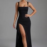 Bodycon Slip Maxi Dress Women Open Back Leg Split Evening Gown
