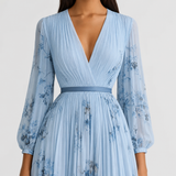 Isabelle | Elegant Pleated V-Neck Midi Dress Women Summer Flowy