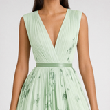 Isabelle | Elegant Pleated V-Neck Midi Dress Women Summer Flowy
