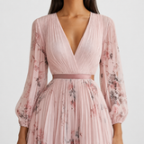 Isabelle | Elegant Pleated V-Neck Midi Dress Women Summer Flowy