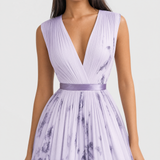 Isabelle | Elegant Pleated V-Neck Midi Dress Women Summer Flowy