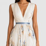 Isabelle | Elegant Pleated V-Neck Midi Dress Women Summer Flowy