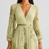 Isabelle | Elegant Pleated V-Neck Midi Dress Women Summer Flowy