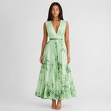 Isabelle | Elegant Pleated V-Neck Midi Dress Women Summer Flowy