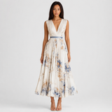 Isabelle | Elegant Pleated V-Neck Midi Dress Women Summer Flowy
