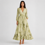 Isabelle | Elegant Pleated V-Neck Midi Dress Women Summer Flowy