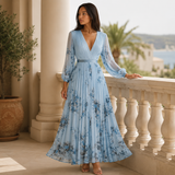 Isabelle | Elegant Pleated V-Neck Midi Dress Women Summer Flowy