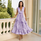 Isabelle | Elegant Pleated V-Neck Midi Dress Women Summer Flowy