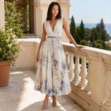 Isabelle | Elegant Pleated V-Neck Midi Dress Women Summer Flowy