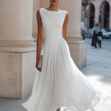 Cowl Neck Pleated Midi Dress with Flared Skirt