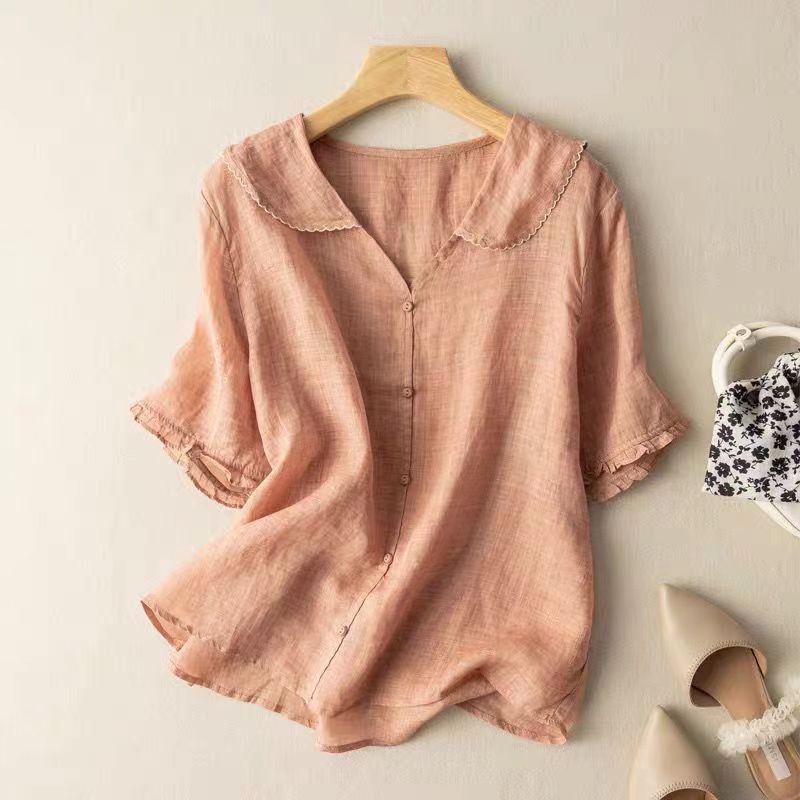 Monica | Linen Button Blouse Women Soft Collar Top