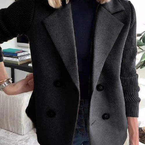 Double-Breasted Blazer with Knit Sleeves