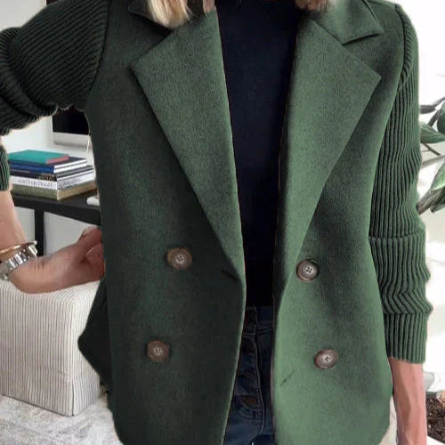 Double-Breasted Blazer with Knit Sleeves