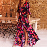 Wrap Maxi Dress with High Slit and Flutter Sleeves