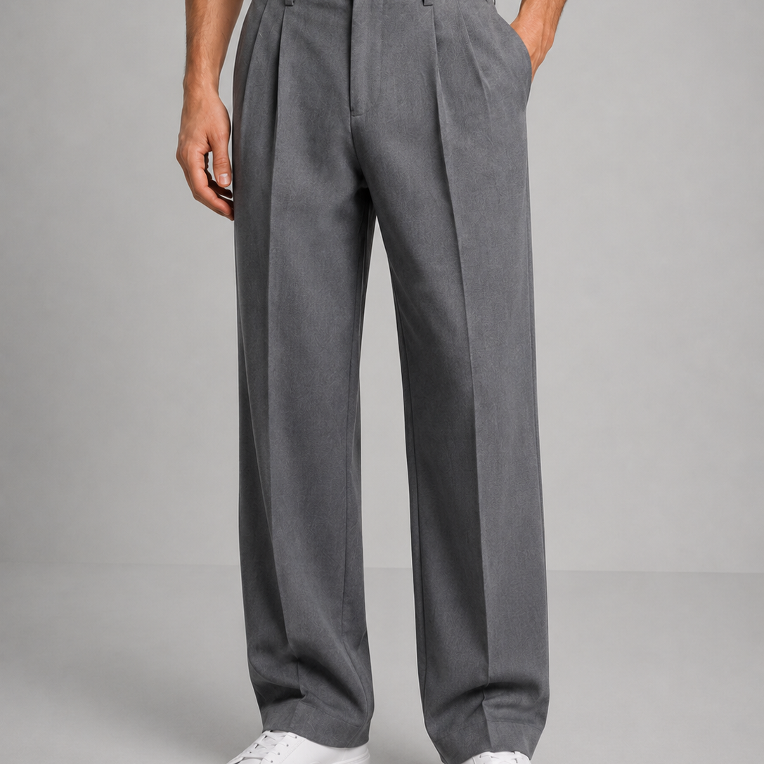 Pleated Wide-Leg Trousers with Side Pockets