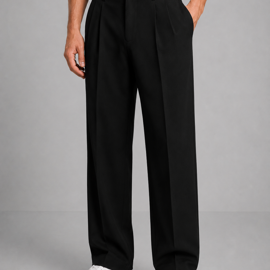 Pleated Wide-Leg Trousers with Side Pockets