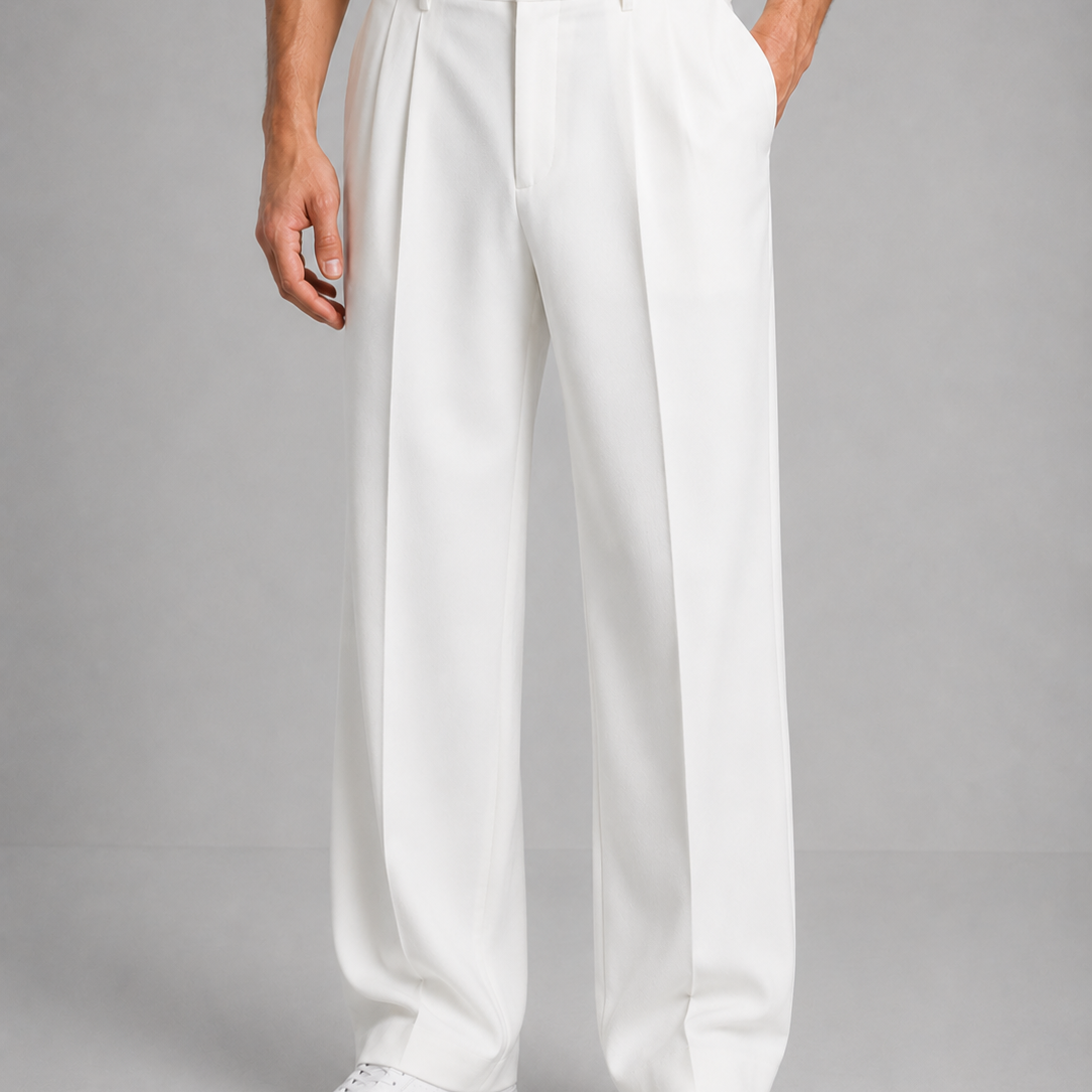 Pleated Wide-Leg Trousers with Side Pockets