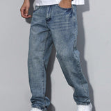 Men's Washed Denim Straight-Leg Jeans