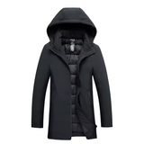 Hooded High-Neck Longline Jacket with Zip Front