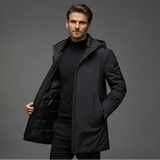Hooded High-Neck Longline Jacket with Zip Front