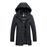 Hooded High-Neck Longline Jacket with Zip Front