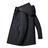 Hooded High-Neck Longline Jacket with Zip Front