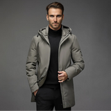Hooded High-Neck Longline Jacket with Zip Front
