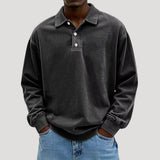 Collared Long Sleeve Button Front Polo Sweatshirt