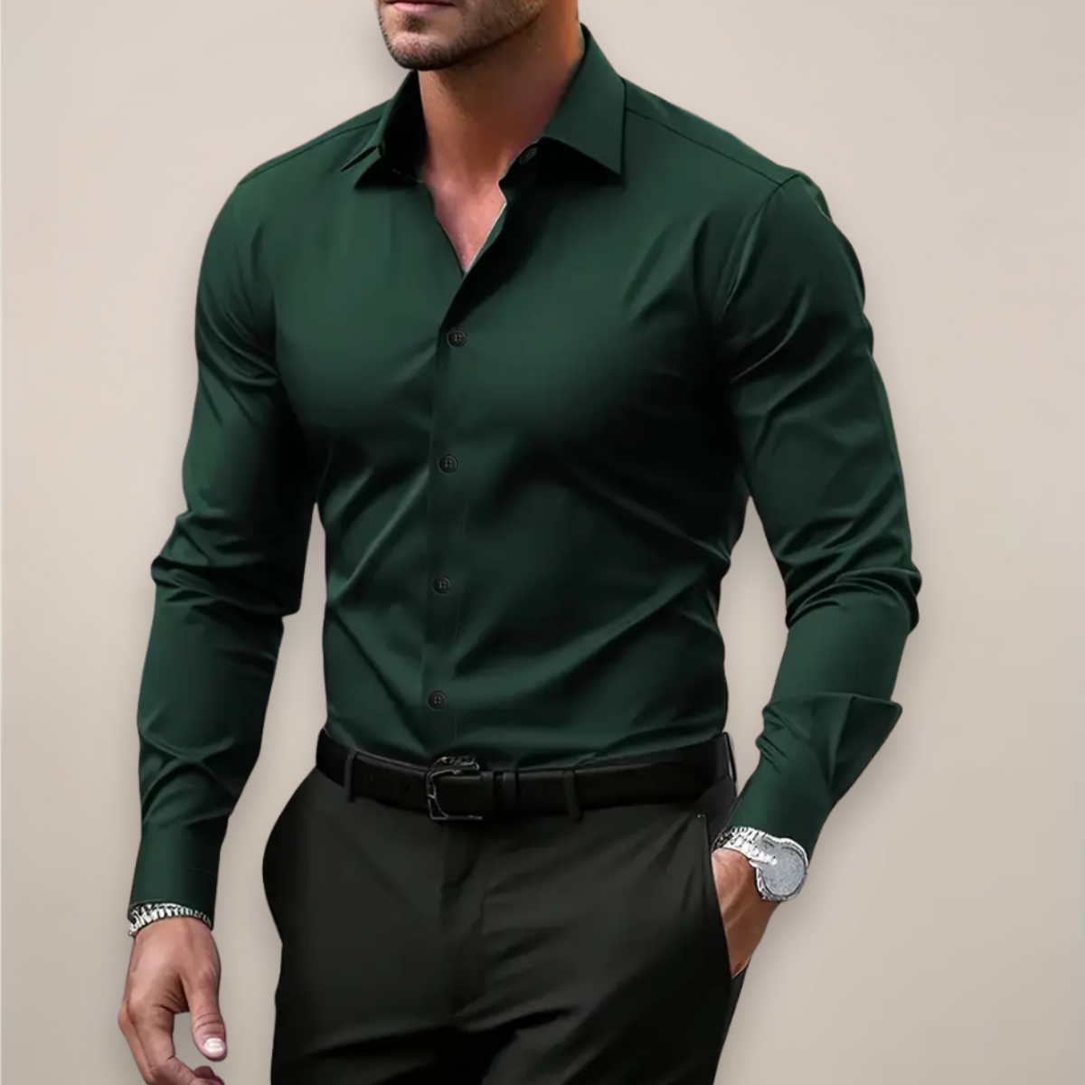 Men's Stretchable Slim-Fit Button-Front Shirt