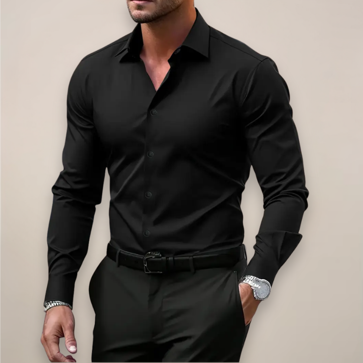 Men's Stretchable Slim-Fit Button-Front Shirt