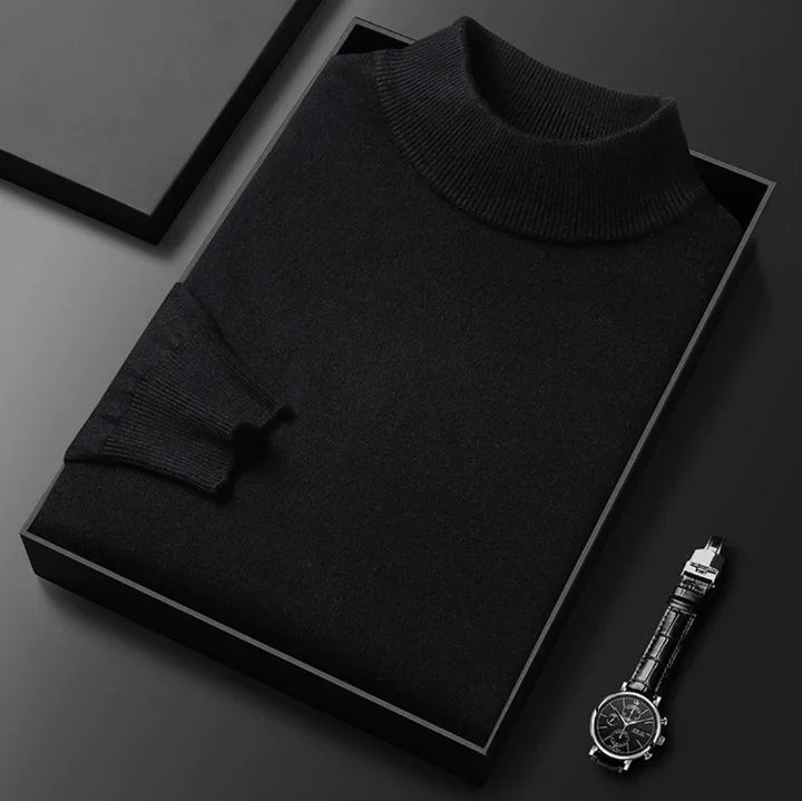 Turtle Neck Knit Pullover with Ribbed Collar