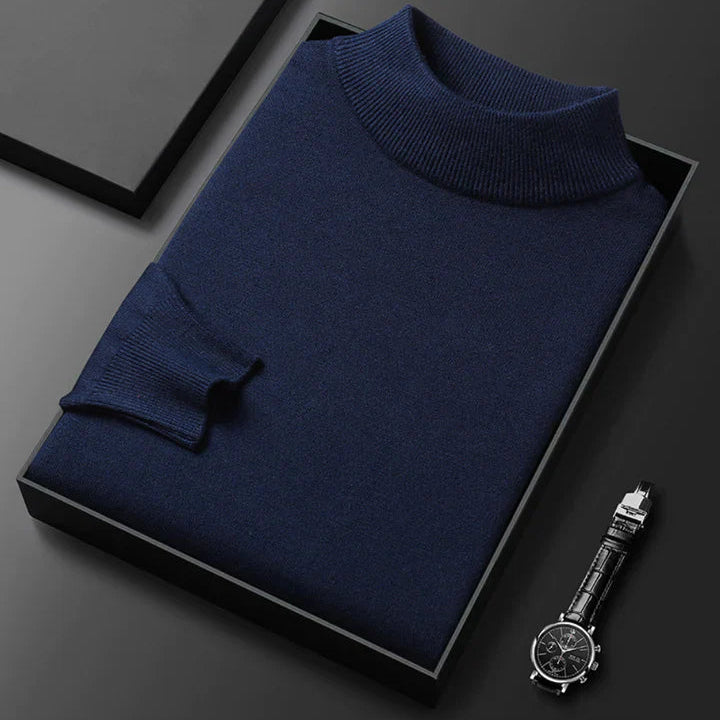 Turtle Neck Knit Pullover with Ribbed Collar