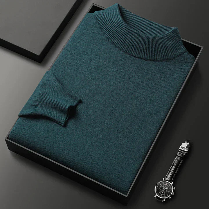 Turtle Neck Knit Pullover with Ribbed Collar