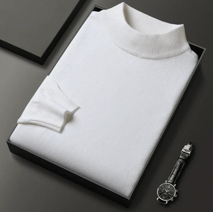 Turtle Neck Knit Pullover with Ribbed Collar